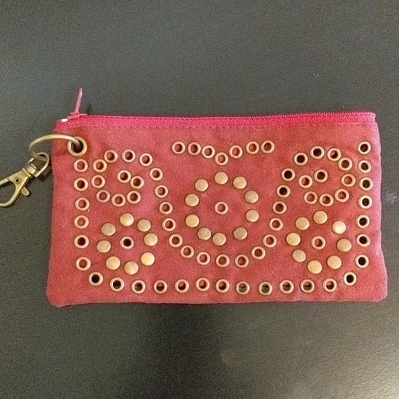 Red Suede-textured Wallet/Wristlet w/ key ring - Picture 2 of 3